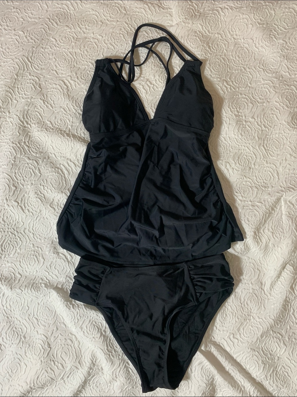 NWT Cupshe Black V-Neck Tankini Set , Size S